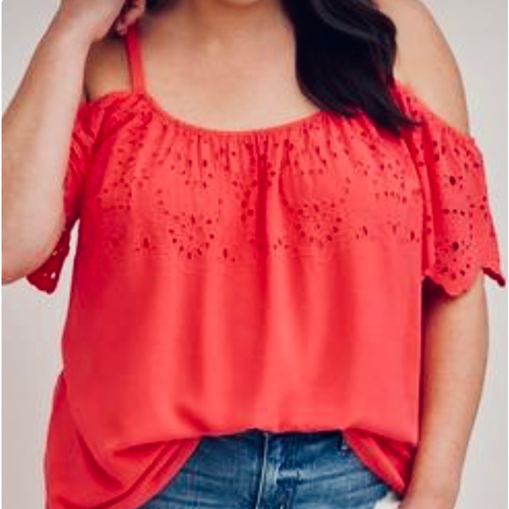 NWT Torrid Sz. 2 - Orange off the shoulder w/eye-lit peep hole design. Fabulous